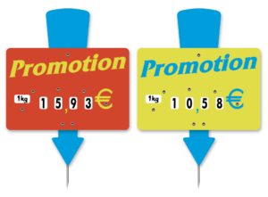 ETIQUETTE PROMOTION 10*15 FLUO FLECHE JAUNE